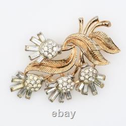 Vintage Alfred Philippe Trifari Radiance Rhinestone Thistle Flower Brooches 1950