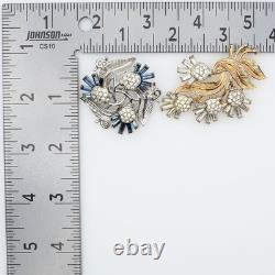 Vintage Alfred Philippe Trifari Radiance Rhinestone Thistle Flower Brooches 1950