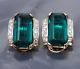 Vintage Alfred Philippe Trifari Sterling Silver Emerald Crystal Clip on Earrings