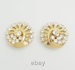 Vintage Alfred Philippe Trifari gold tone crystals swirl brooch and earrings set