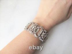 Vintage Art Deco 1935 Trifari KTF Alfred Philippe Pave Rhinestone Wide Bracelet