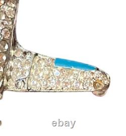 Vintage Art Deco WWII Airplane Jet Brooch Pin Patriotic Rhinestones Enamel