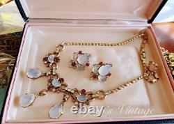 Vintage C1949 Trifari Alfred Philippe Claire De Lune Moonstone Necklace Clips