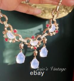 Vintage C1949 Trifari Alfred Philippe Claire De Lune Moonstone Necklace Clips