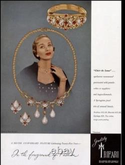 Vintage C1949 Trifari Alfred Philippe Claire De Lune Moonstone Necklace Clips