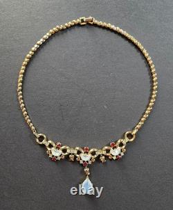 Vintage C1949 Trifari Alfred Philippe Claire De Lune Moonstone Ruby Necklace