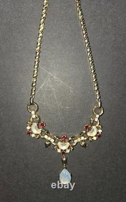 Vintage C1949 Trifari Alfred Philippe Claire De Lune Moonstone Ruby Necklace