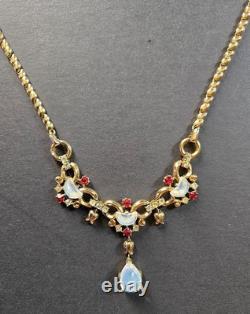 Vintage C1949 Trifari Alfred Philippe Claire De Lune Moonstone Ruby Necklace