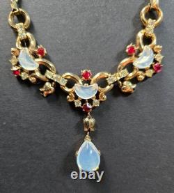 Vintage C1949 Trifari Alfred Philippe Claire De Lune Moonstone Ruby Necklace