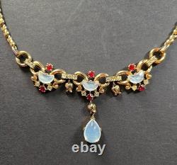 Vintage C1949 Trifari Alfred Philippe Claire De Lune Moonstone Ruby Necklace