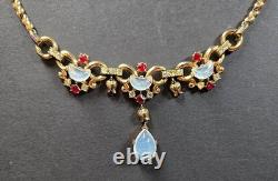 Vintage C1949 Trifari Alfred Philippe Claire De Lune Moonstone Ruby Necklace