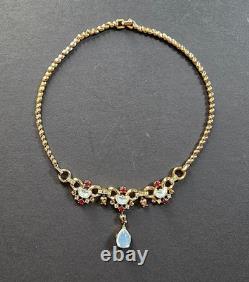 Vintage C1949 Trifari Alfred Philippe Claire De Lune Moonstone Ruby Necklace