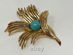 Vintage CROWN TRIFARI ALFRED PHILIPPE DESIGN Goldtone Blue Cabochon Brooch Pin
