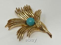 Vintage CROWN TRIFARI ALFRED PHILIPPE DESIGN Goldtone Blue Cabochon Brooch Pin