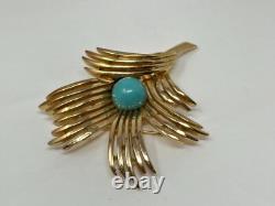 Vintage CROWN TRIFARI ALFRED PHILIPPE DESIGN Goldtone Blue Cabochon Brooch Pin