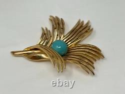 Vintage CROWN TRIFARI ALFRED PHILIPPE DESIGN Goldtone Blue Cabochon Brooch Pin