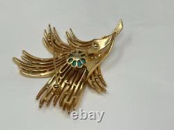 Vintage CROWN TRIFARI ALFRED PHILIPPE DESIGN Goldtone Blue Cabochon Brooch Pin