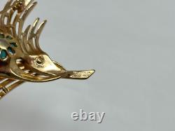 Vintage CROWN TRIFARI ALFRED PHILIPPE DESIGN Goldtone Blue Cabochon Brooch Pin