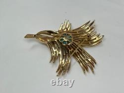 Vintage CROWN TRIFARI ALFRED PHILIPPE DESIGN Goldtone Blue Cabochon Brooch Pin