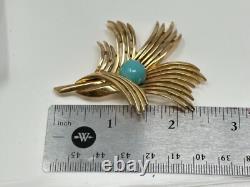 Vintage CROWN TRIFARI ALFRED PHILIPPE DESIGN Goldtone Blue Cabochon Brooch Pin
