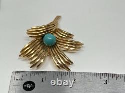 Vintage CROWN TRIFARI ALFRED PHILIPPE DESIGN Goldtone Blue Cabochon Brooch Pin