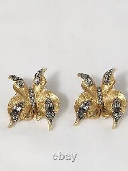 Vintage CROWN TRIFARI ALFRED PHILIPPE Rhinestone BUTTERFLY Clip on Earrings