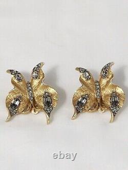 Vintage CROWN TRIFARI ALFRED PHILIPPE Rhinestone BUTTERFLY Clip on Earrings