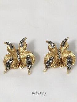Vintage CROWN TRIFARI ALFRED PHILIPPE Rhinestone BUTTERFLY Clip on Earrings