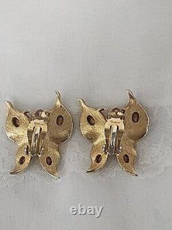 Vintage CROWN TRIFARI ALFRED PHILIPPE Rhinestone BUTTERFLY Clip on Earrings