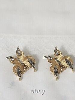 Vintage CROWN TRIFARI ALFRED PHILIPPE Rhinestone BUTTERFLY Clip on Earrings