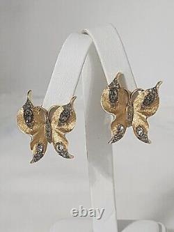 Vintage CROWN TRIFARI ALFRED PHILIPPE Rhinestone BUTTERFLY Clip on Earrings