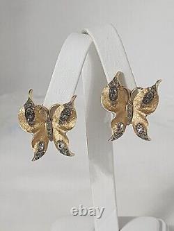 Vintage CROWN TRIFARI ALFRED PHILIPPE Rhinestone BUTTERFLY Clip on Earrings