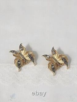 Vintage CROWN TRIFARI ALFRED PHILIPPE Rhinestone BUTTERFLY Clip on Earrings