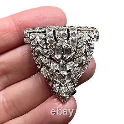 Vintage CROWN TRIFARI Alfred Philippe Art Deco Crystal Dress Fur Clip Pin Signed
