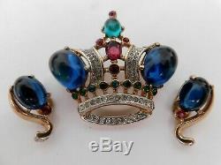 Vintage CROWN TRIFARI Alfred Philippe Jewels of India Crown Brooch Earrings