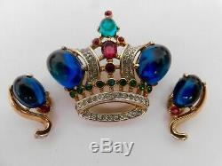 Vintage CROWN TRIFARI Alfred Philippe Jewels of India Crown Brooch Earrings