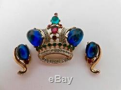 Vintage CROWN TRIFARI Alfred Philippe Jewels of India Crown Brooch Earrings