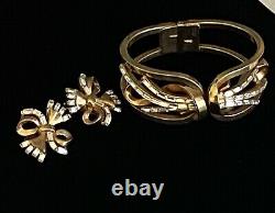 Vintage Clamper Bracelet Earring Set Crown Trifari Alfred Philippe Book Pc Gold