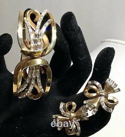 Vintage Clamper Bracelet Earring Set Crown Trifari Alfred Philippe Book Pc Gold