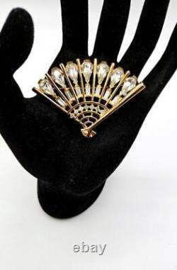 Vintage Crown TRIFARI Alfred Philiippe Pat. Pend. Rhinestone Fan Brooch