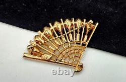 Vintage Crown TRIFARI Alfred Philiippe Pat. Pend. Rhinestone Fan Brooch