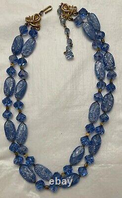 Vintage Crown TRIFARI Alfred Philippe Blue Glass Rhinestone Gold Tone Necklace
