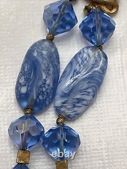Vintage Crown TRIFARI Alfred Philippe Blue Glass Rhinestone Gold Tone Necklace