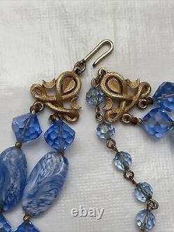 Vintage Crown TRIFARI Alfred Philippe Blue Glass Rhinestone Gold Tone Necklace