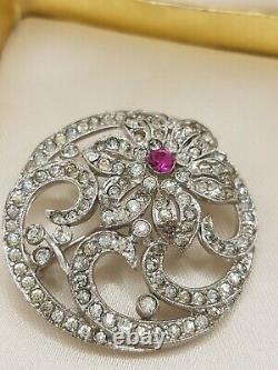 Vintage Crown TRIFARI Alfred Philippe Floral Rhinestone Brooch Pin