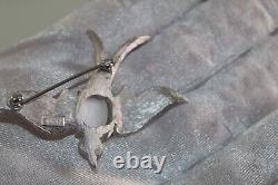 Vintage Crown TRIFARI Alfred Philippe Jelly Belly Moonstone Swallow Bird Brooch