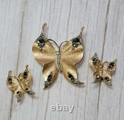 Vintage Crown TRIFARI Gold Butterfly Brooch & Earrings Set ALFRED PHILIPPE 1950s
