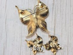 Vintage Crown TRIFARI Gold Butterfly Brooch & Earrings Set ALFRED PHILIPPE 1950s