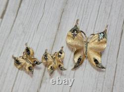 Vintage Crown TRIFARI Gold Butterfly Brooch & Earrings Set ALFRED PHILIPPE 1950s