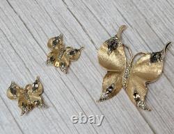 Vintage Crown TRIFARI Gold Butterfly Brooch & Earrings Set ALFRED PHILIPPE 1950s